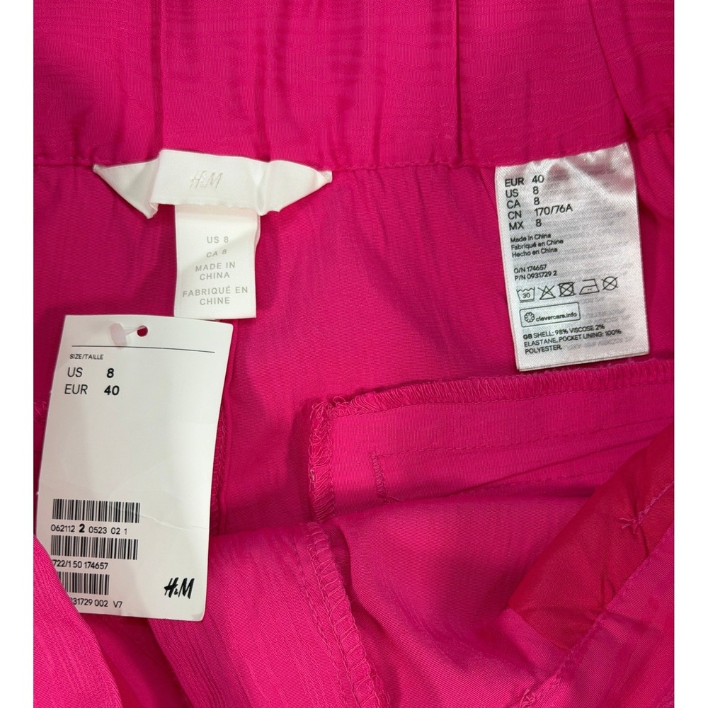 H&M‎ Wide Leg Trousers High Waist Pleated Women's 8 Pink Textured Barbiecore NWT - Picture 3 of 8